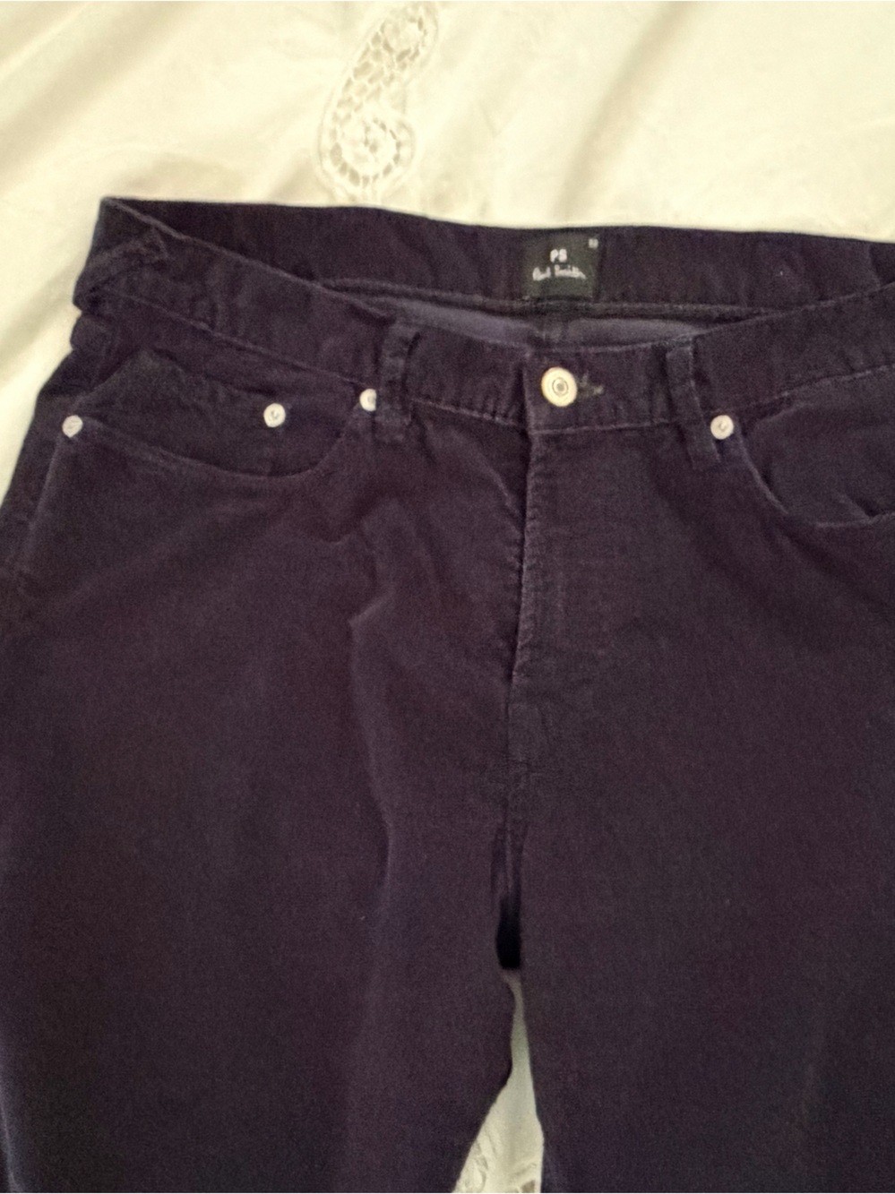 Paul Smith Navy Blue Corduroy Pants with Logo Patch